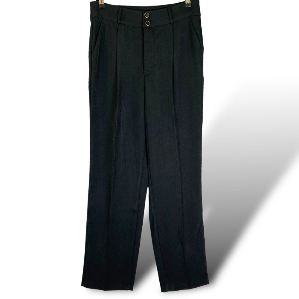 SHEIN Joress Dress Pants Womans Sz XL Black High-Rise Wide-Leg Pleated